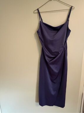 Satin Cowl Midi Dress in Deep Purple with Adjustable Straps